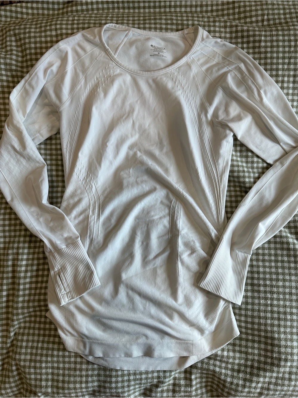 Athleta White Long-Sleeve Seam-Accent Crew Top